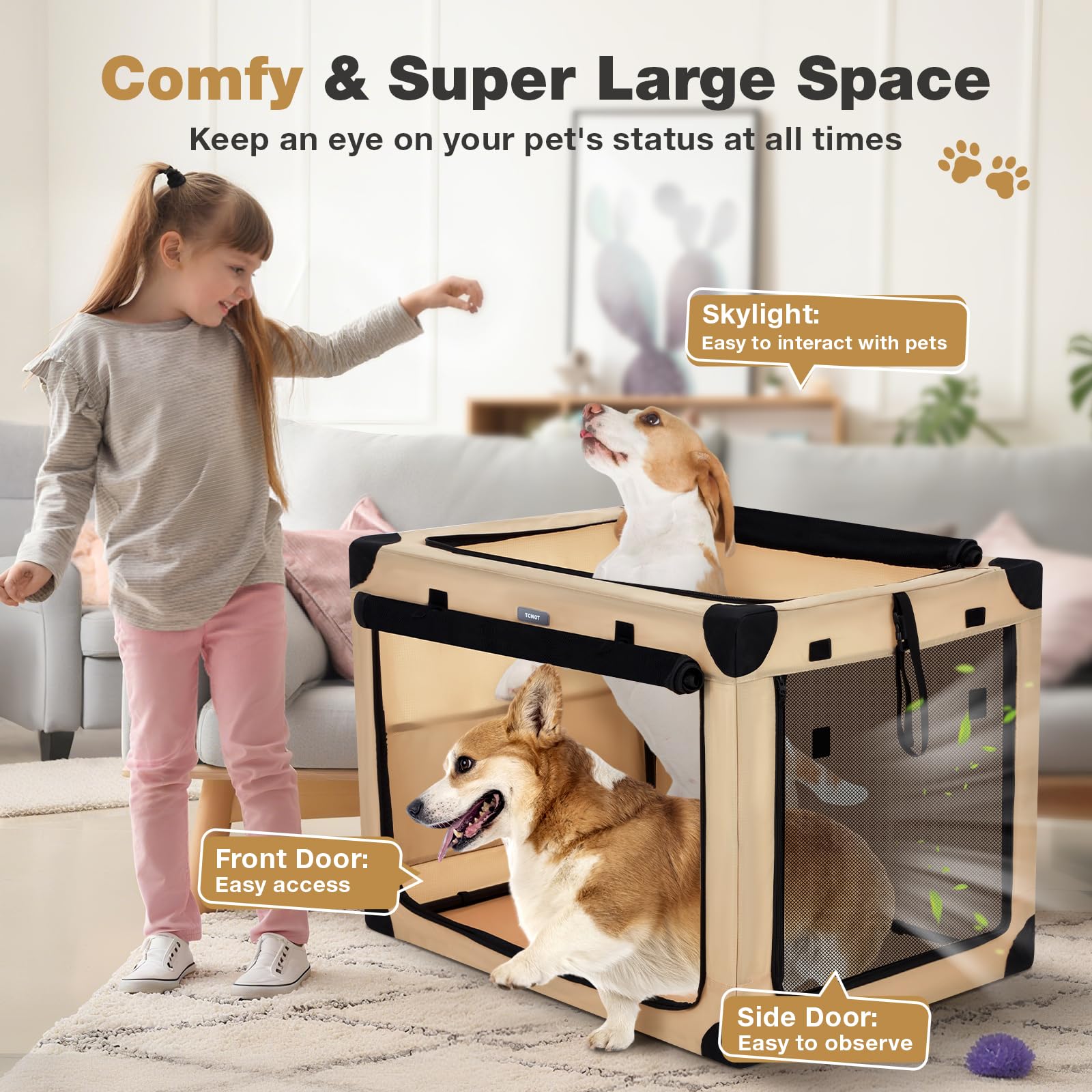 TCMOT travel dog crate car setup enables quick, tool-free assembly