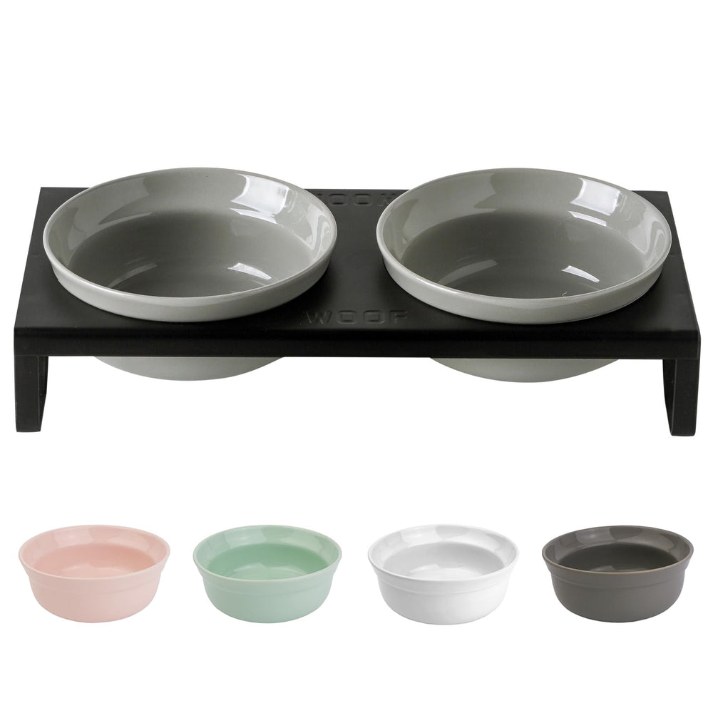 TEAKISS ceramic grey dog bowl set bowls with wide opening for easy filling and clean meals.