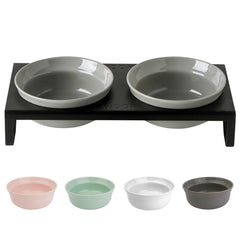TEAKISS ceramic grey dog bowl set bowls with wide opening for easy filling and clean meals.