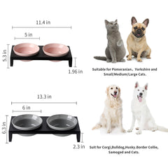 TEAKISS elevated stand with bowls keeps meals off the floor for tidy feeding.