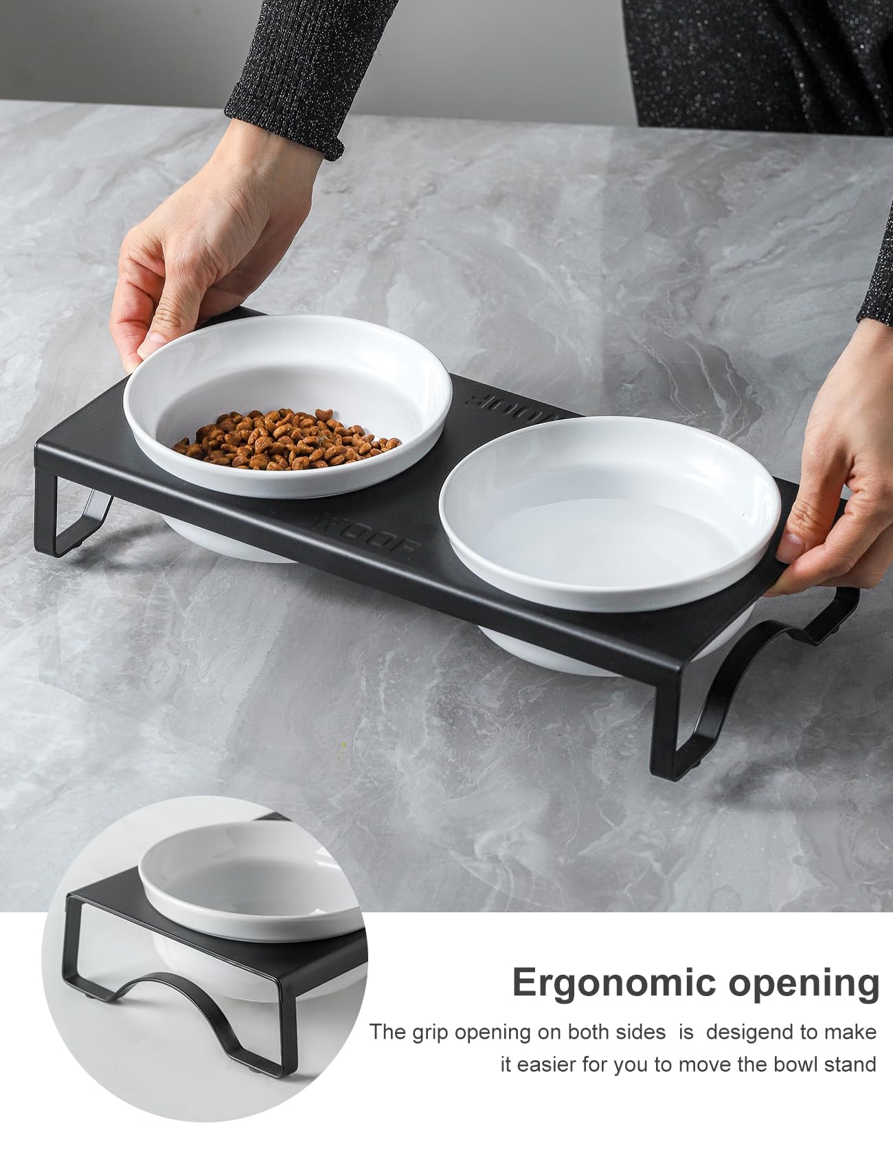 TEAKISS bowls with sloped edge reduce spills and guide food into bowls