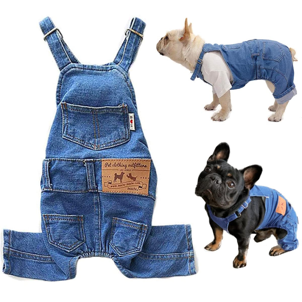Tealots denim overalls blue dog front view showing fit for daily wear