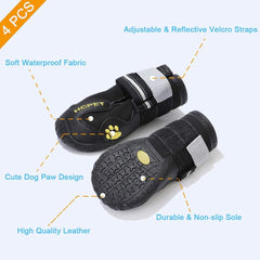 Teamoo dog snow boots adjustable reflective strap detail enhances night visibility.
