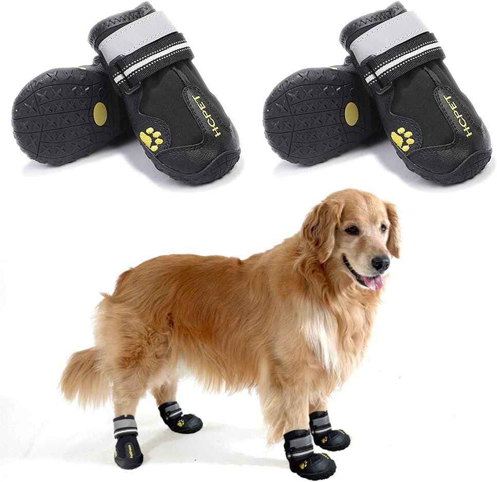 Teamoo dog snow boots black size 5 four-pack protects paws during winter walks.