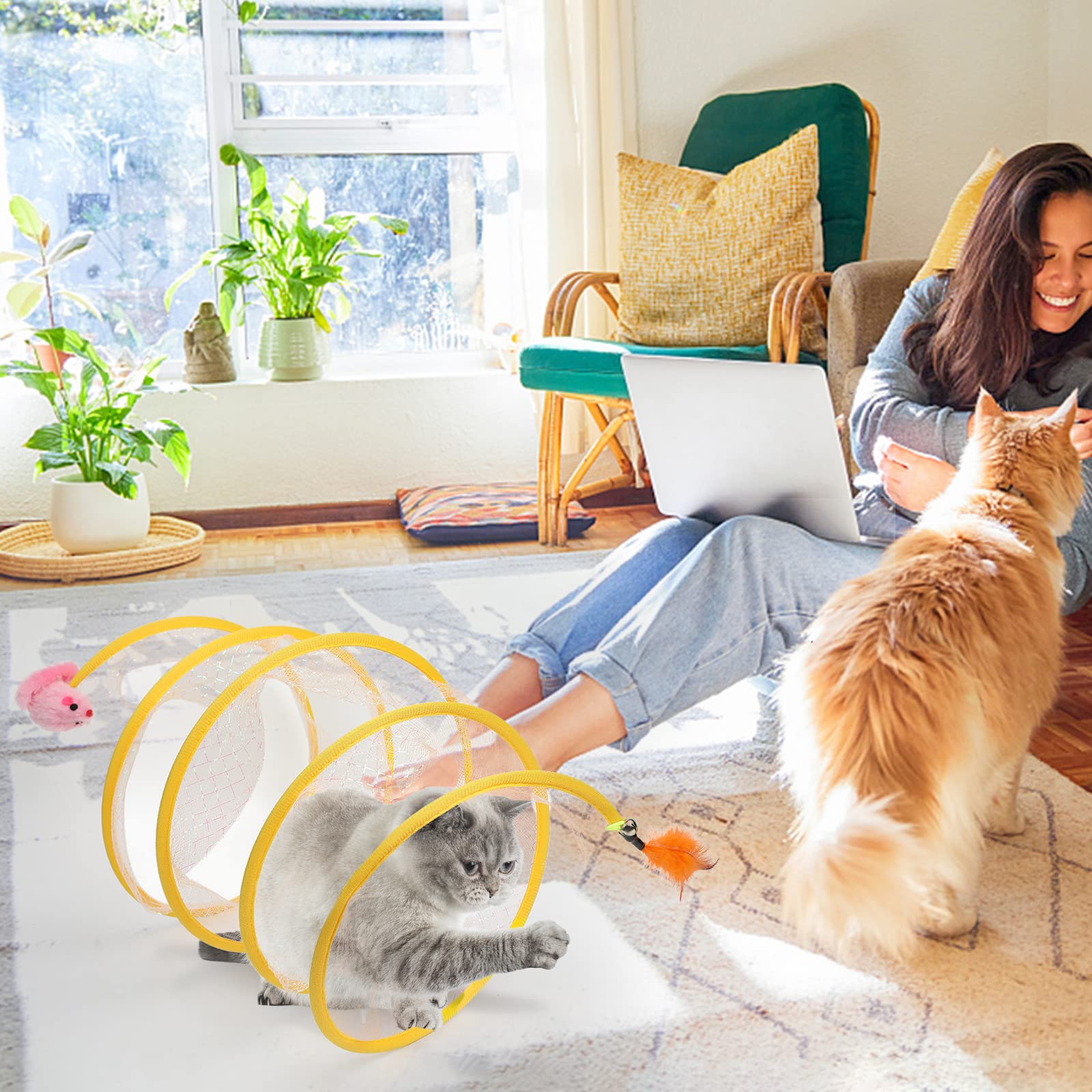 TEASIK tunnel bed yellow bell accessory adds enticing sounds for curious cats.