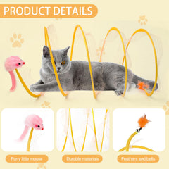 TEASIK tunnel bed yellow plush-side toy engages cats with cozy interactive fun.