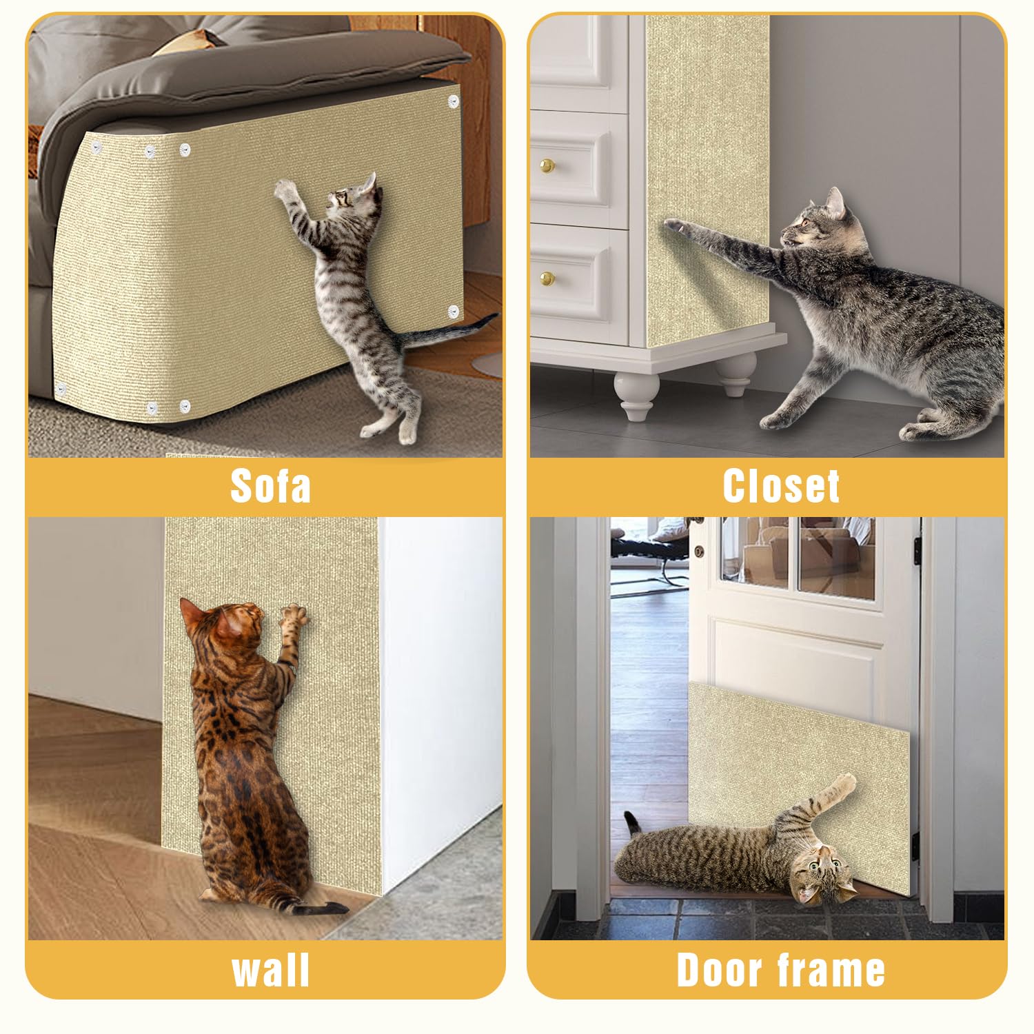 TEBANTY cat scratch mat installed on sofa — versatile use on floor or furniture.