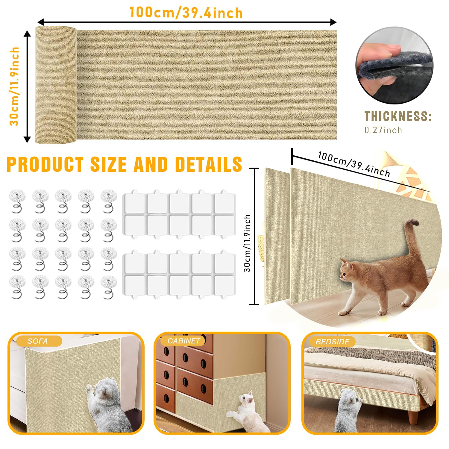 TEBANTY cat scratch mat roll 2 — extended area for lounging and scratching.