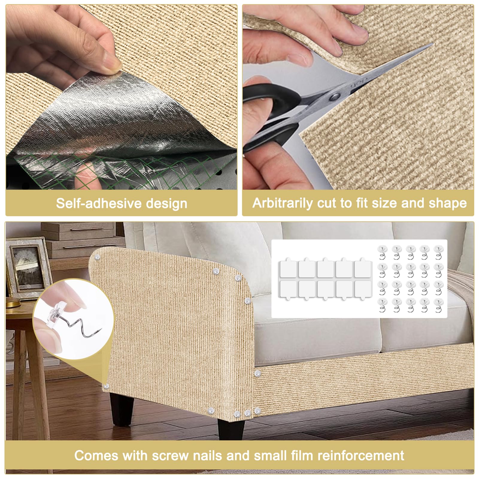 TEBANTY cat scratch mat cut-to-size example near sofa corner