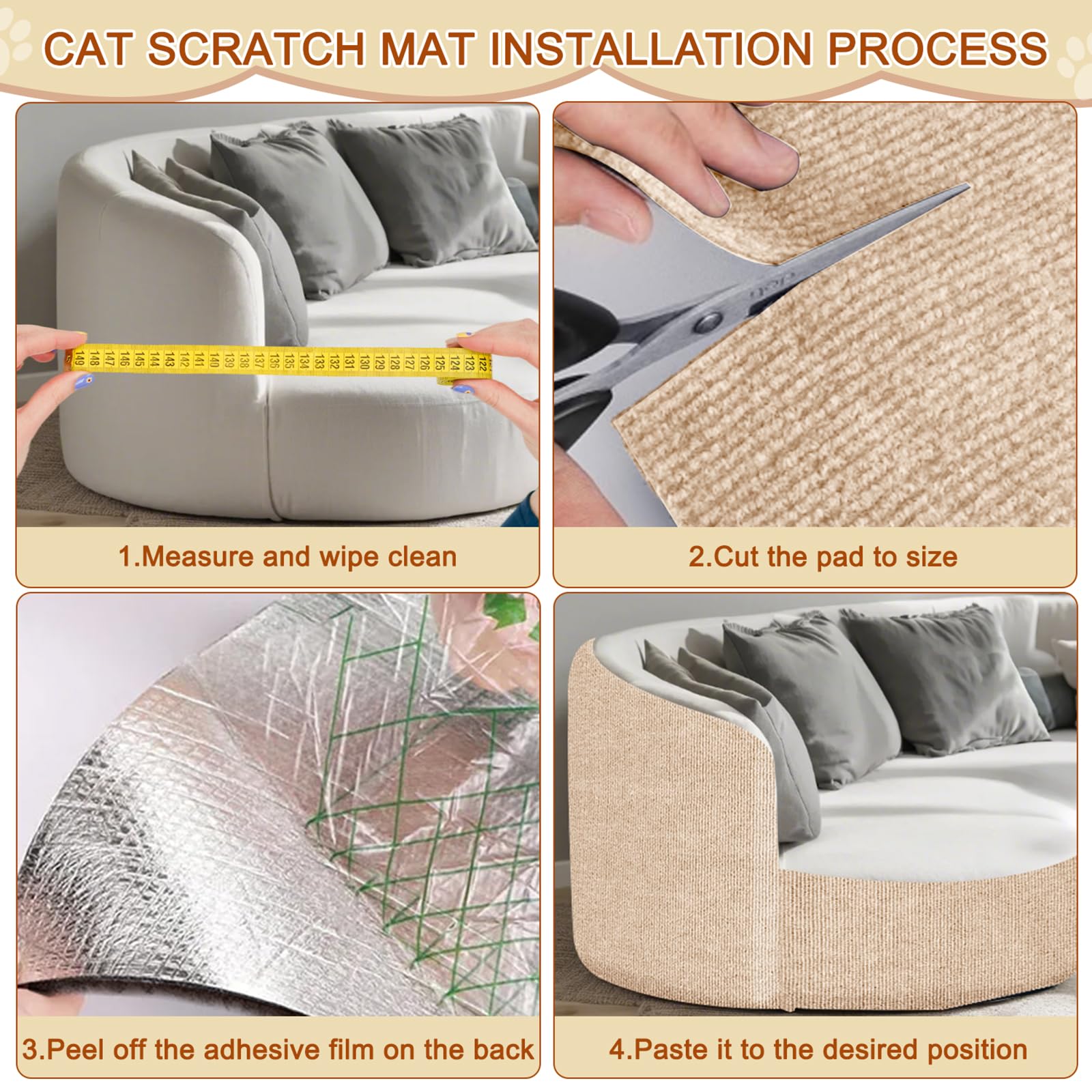 TEBANTY cat scratch mat with fixing nails and tape shows secure attachment