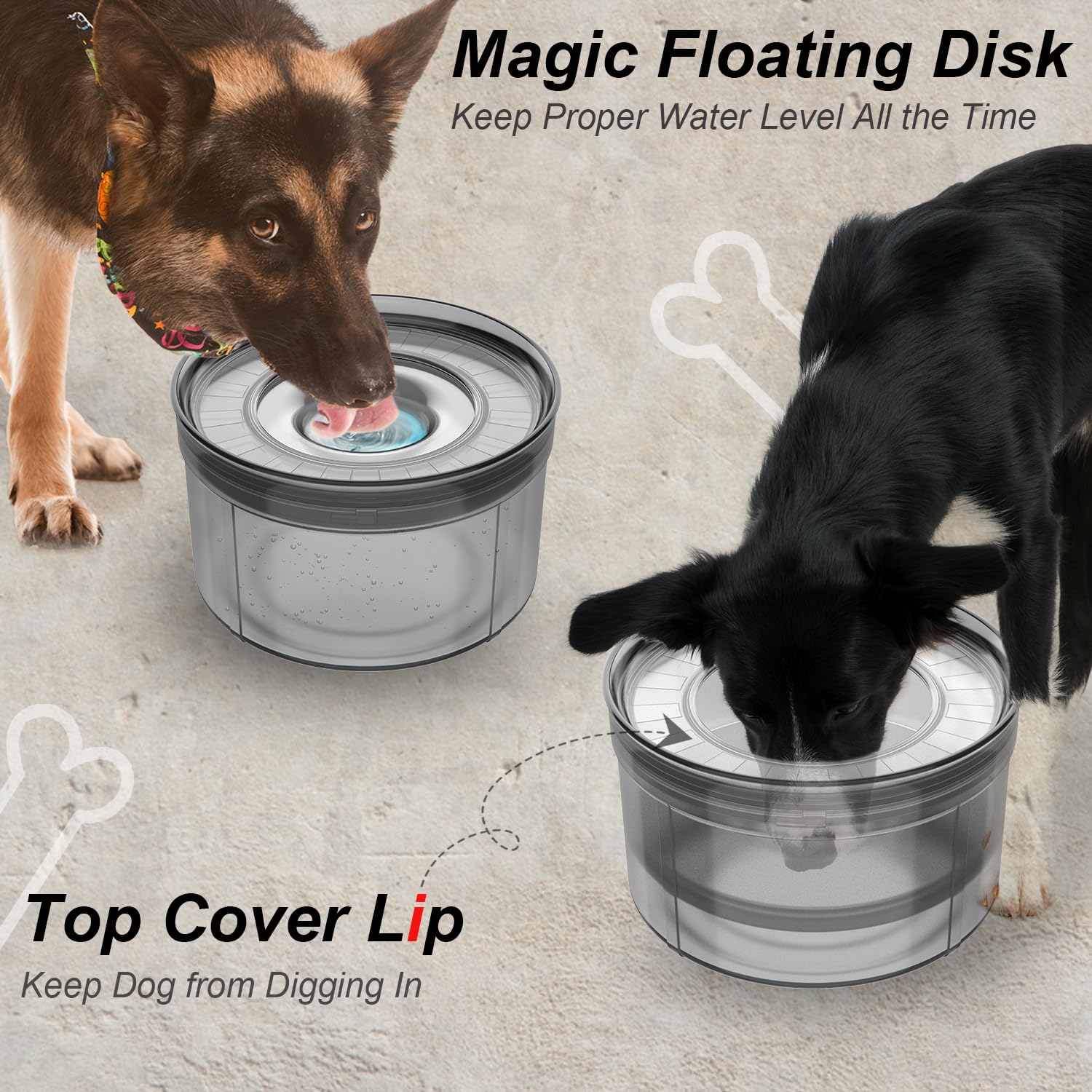 Techphardo anti-splash and anti-digging features for long-haired dogs.