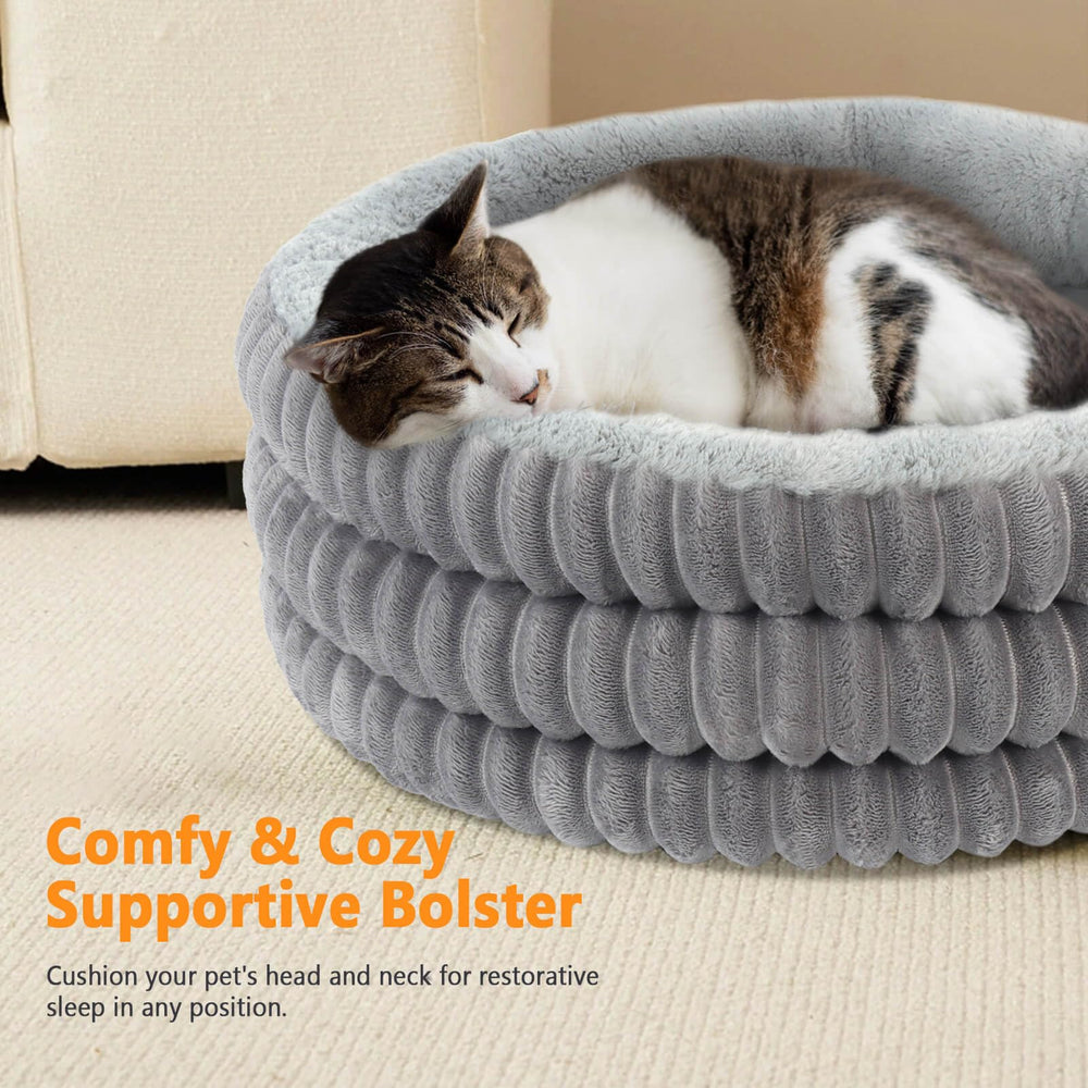 TechTail cat bed edge with ultra-soft cotton emphasizes comfortable resting for the neck.