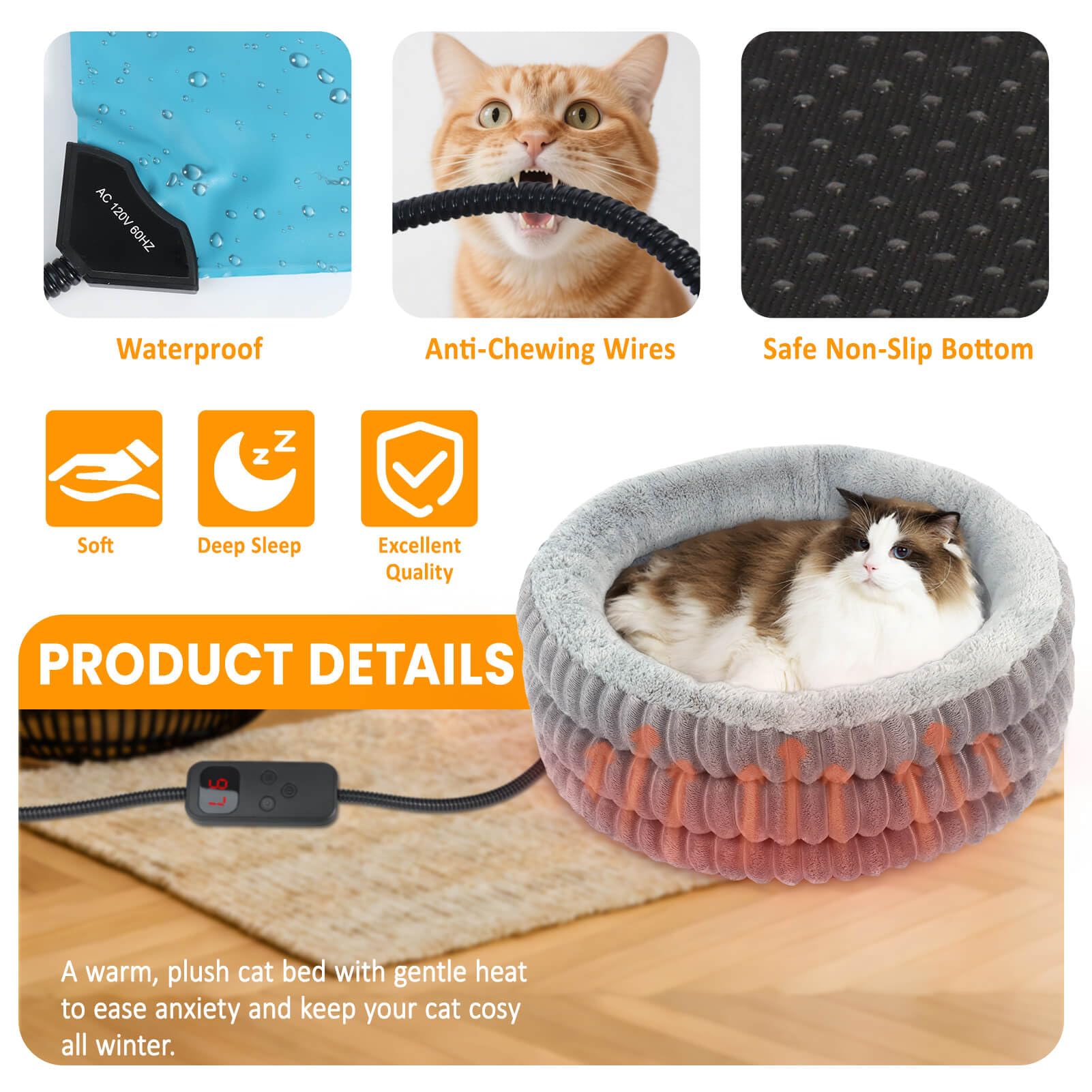 TechTail heated cat bed 20-inch diameter top view for small pets in warmth.