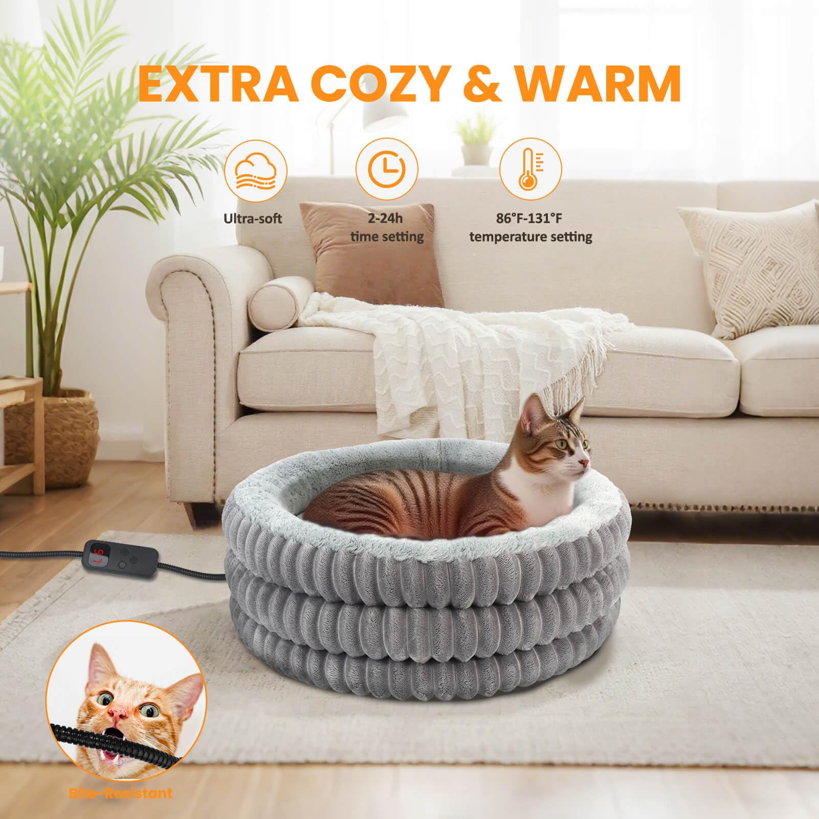 TechTail heated cat bed round donut interior edge supports head and neck.