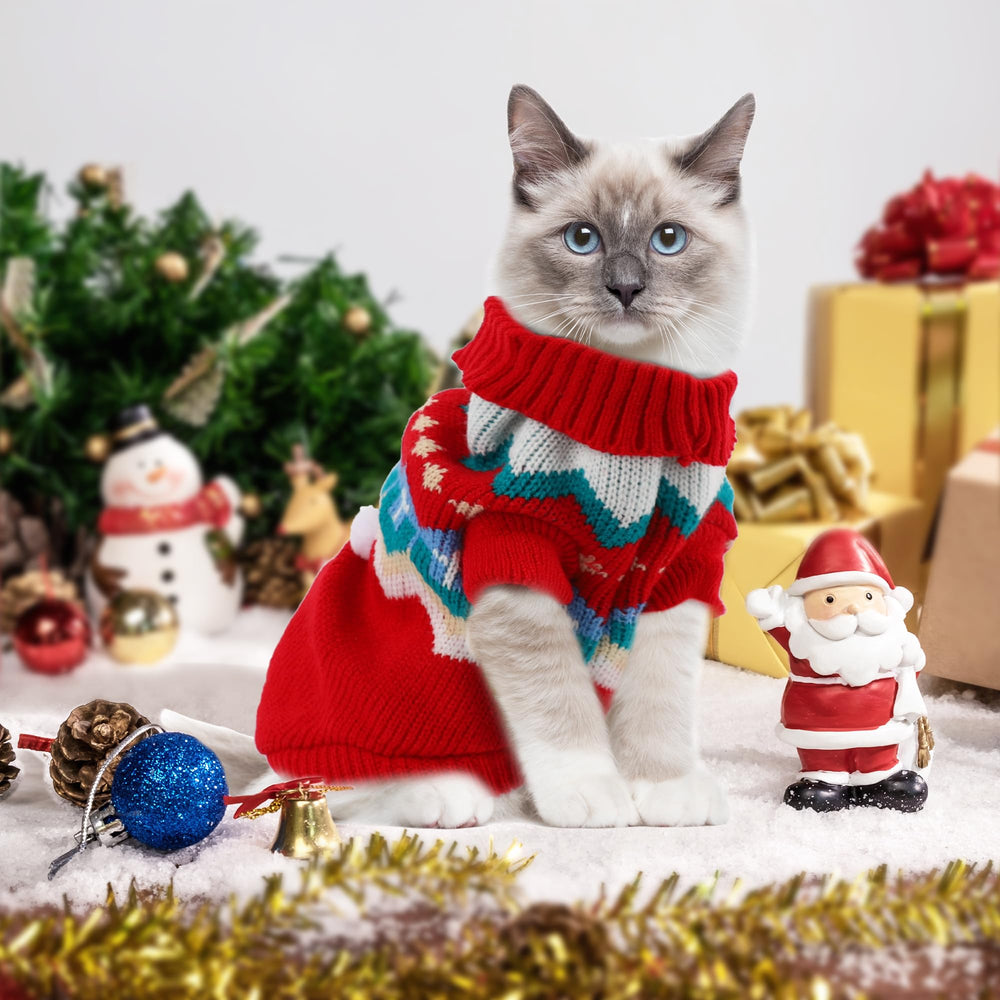 Tecotely cat Christmas sweater snowflakes detail ideal for cozy winter wear