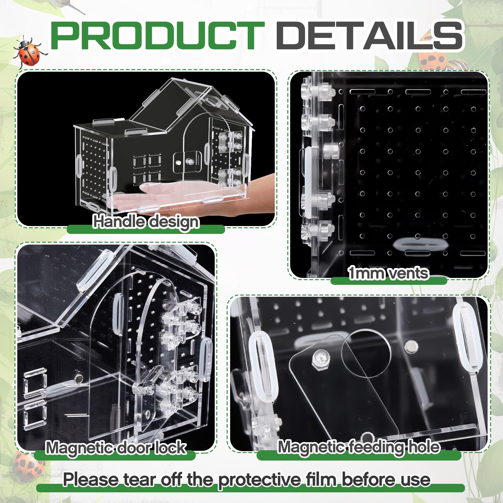 Teenyyou enclosure handle allows convenient transport between habitats.