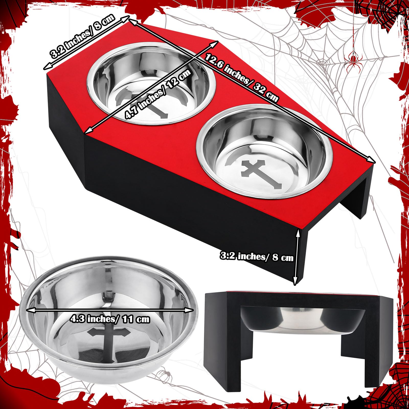 Teenyyou Gothic Cat Bowl tilt design shows a 5-degree angle for comfortable feeding.