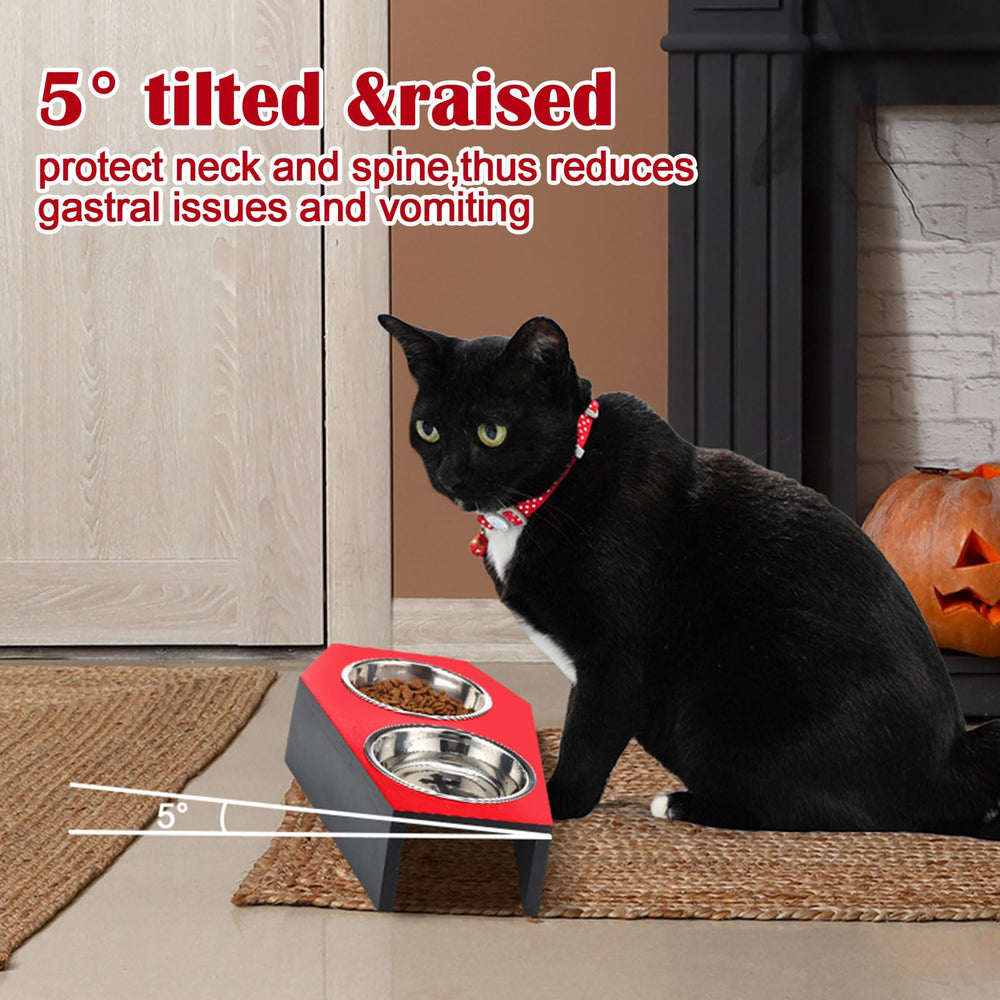Teenyyou stainless steel bowls inside coffin provide durable, easy-clean feeding setup.