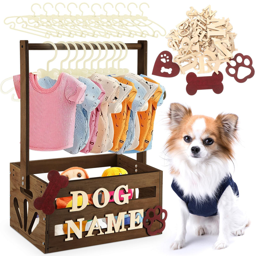 Teenyyou wooden dog closet front view shows compact, space-saving storage for toys and outfits