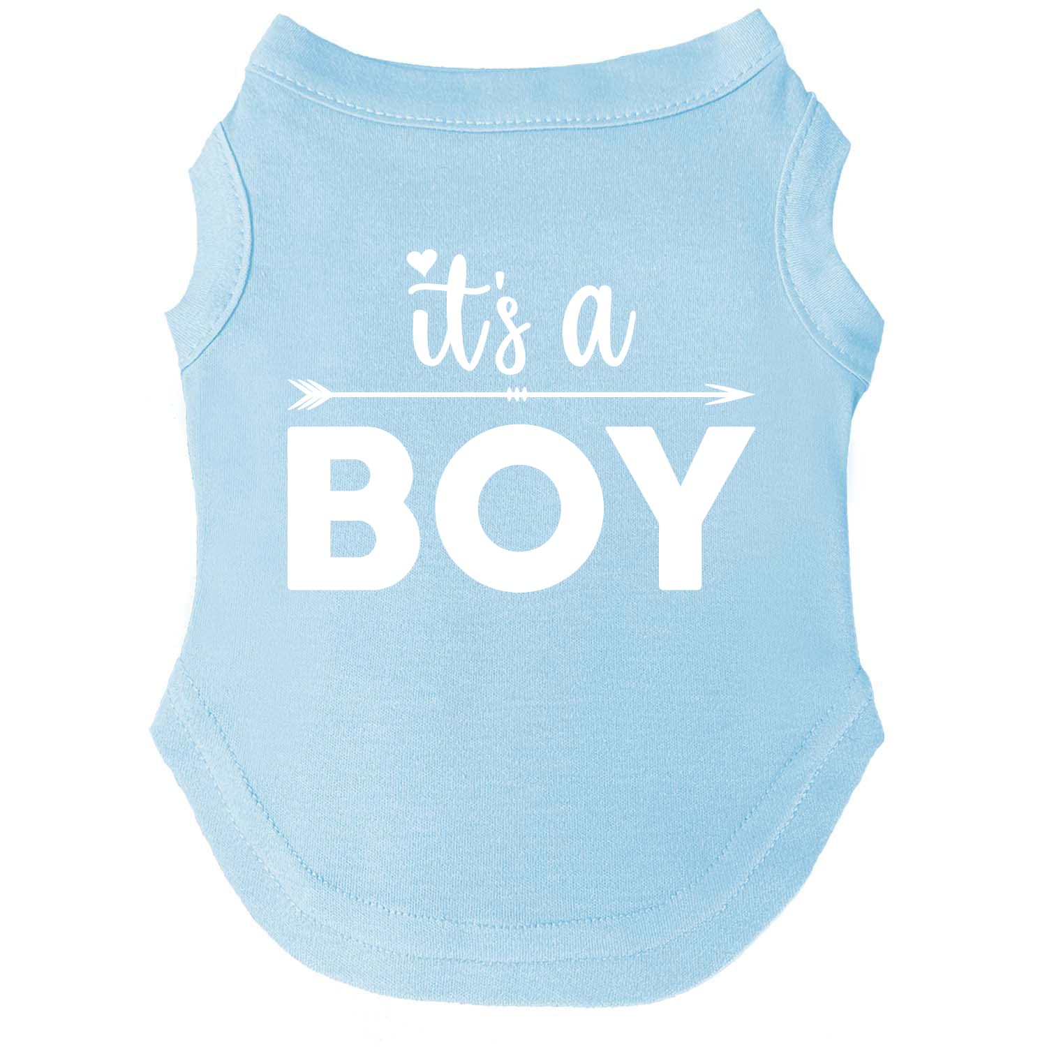 Tees & Tails It's a Boy dog tee, front view, soft blue sleeveless tee for daily wear.