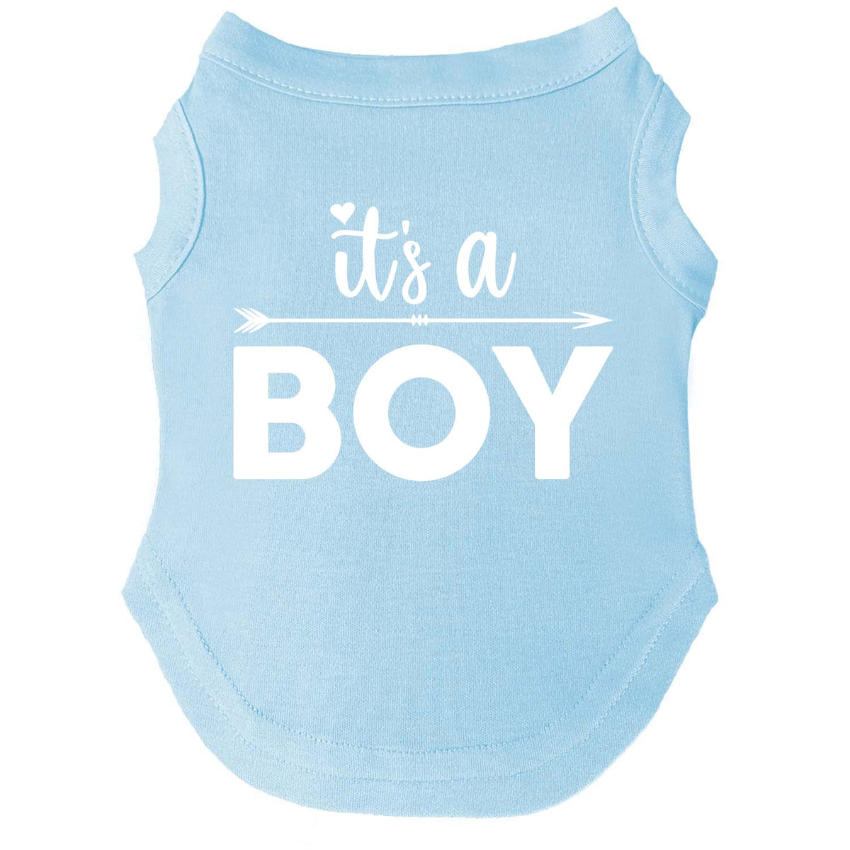 Tees & Tails It's a Boy dog tee, front view, soft blue sleeveless tee for daily wear.