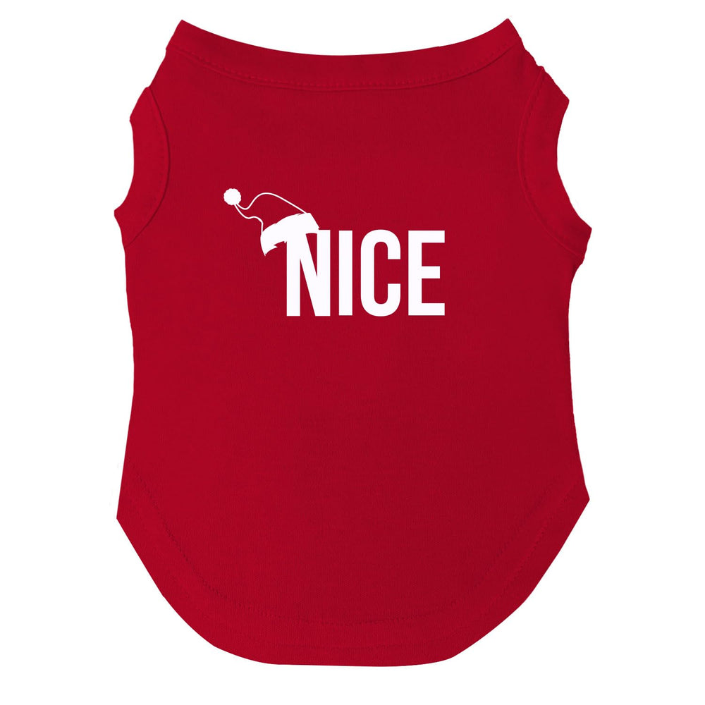 Tees & Tails Nice Dog Tee red sleeveless front view for festive photoshoots