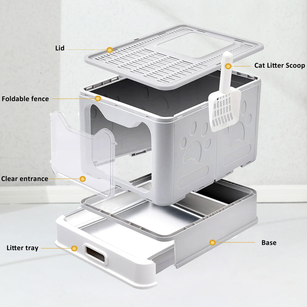 Tehoao kitten litter box set with gray mat and teaser stick aids new users.