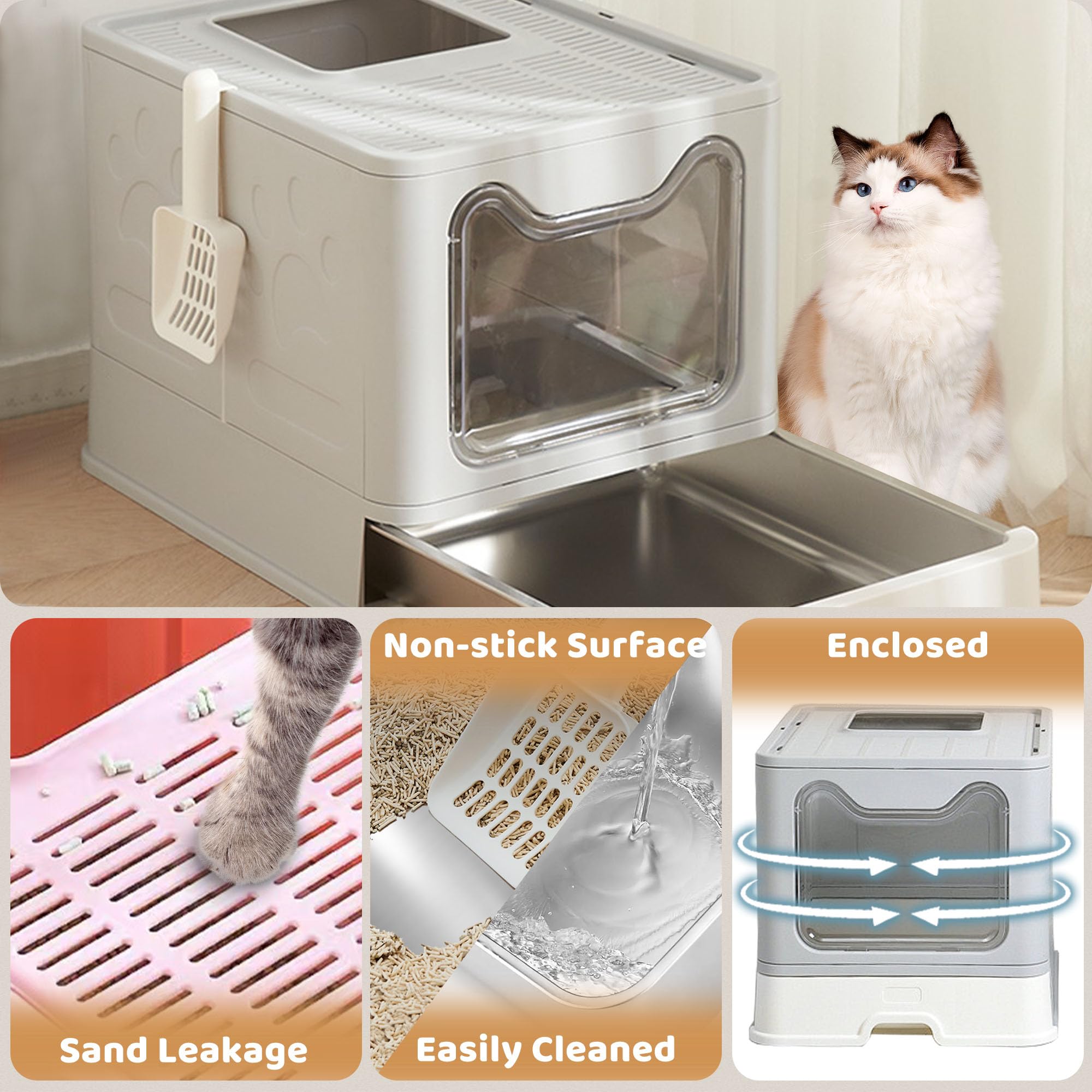 Tehoao top-hole design demonstrates litter filtering as cats leap out.