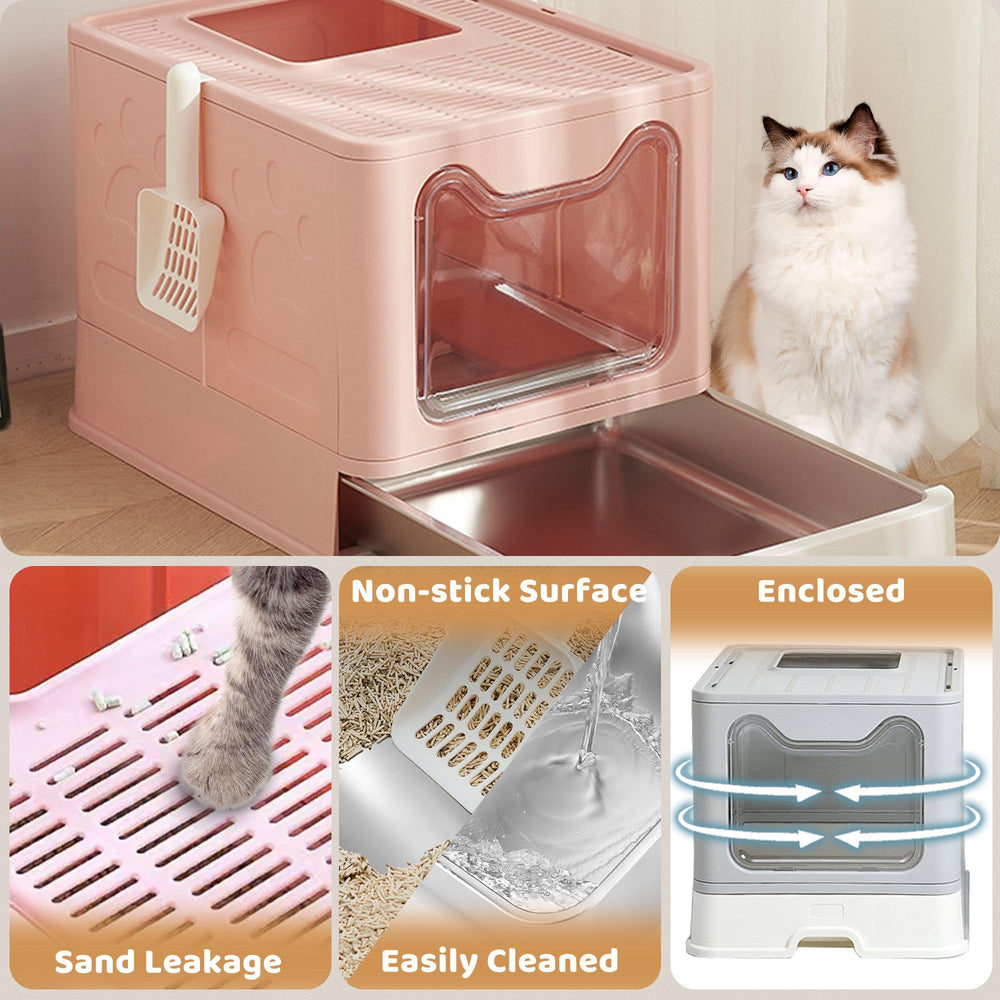 Tehoao litter box top holes filter litter for cleaner floors.