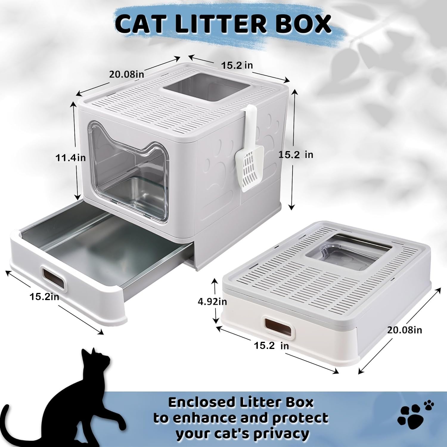 Tehoao stainless steel litter box lid close-up highlights a durable, rust-resistant surface that's easy to clean.