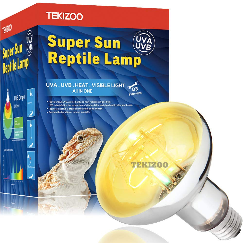 TEKIZOO sun lamp 125W basking closeup delivers warm heat for reptile basking.