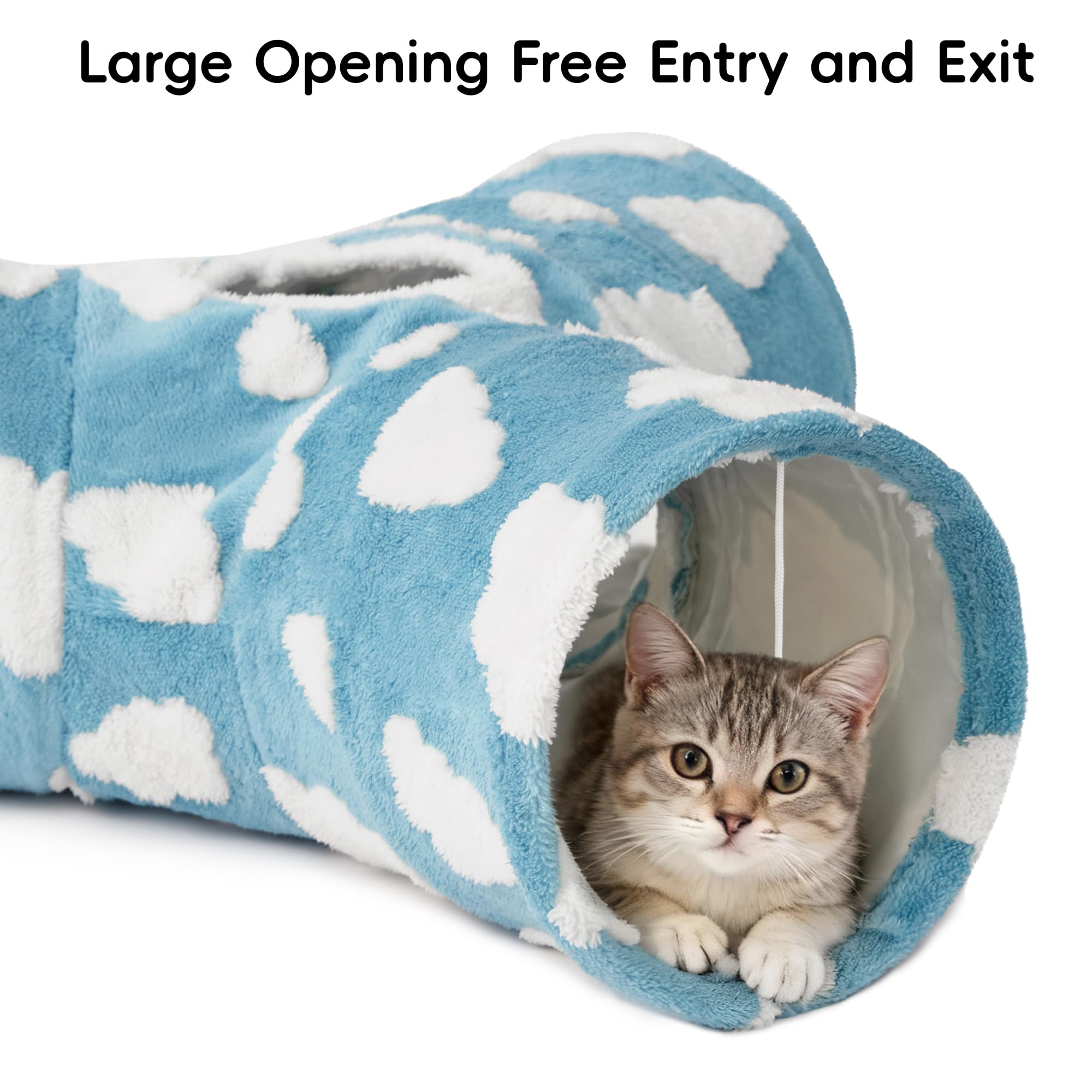 Tempcore cat tunnel dangling ball exit promotes chase and interactive play.