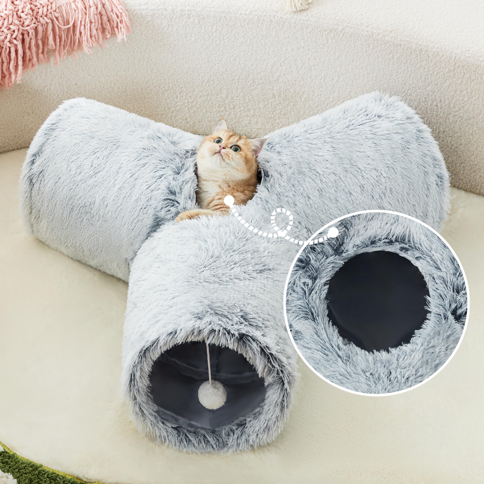 Tempcore Plush Cat Tunnel placed in living room as cozy indoor decor