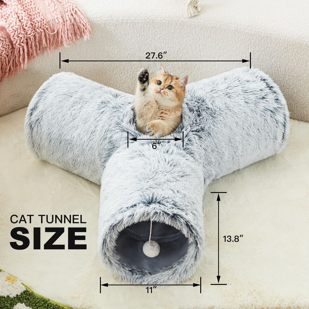 Tempcore Plush Cat Tunnel with three tunnels open for varied play