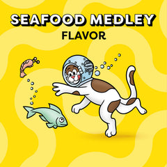 Temptations Classic Crunchy and Soft Cat Treats Seafood Medley treats in a bowl for cat mealtime variety.