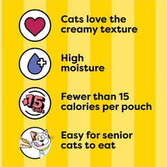 Temptations Creamy Puree chicken-tube close-up, creamy texture boosts bonding during treats.