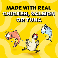 Temptations Creamy Puree salmon-tube close-up, savory fish flavor appeals to cats.