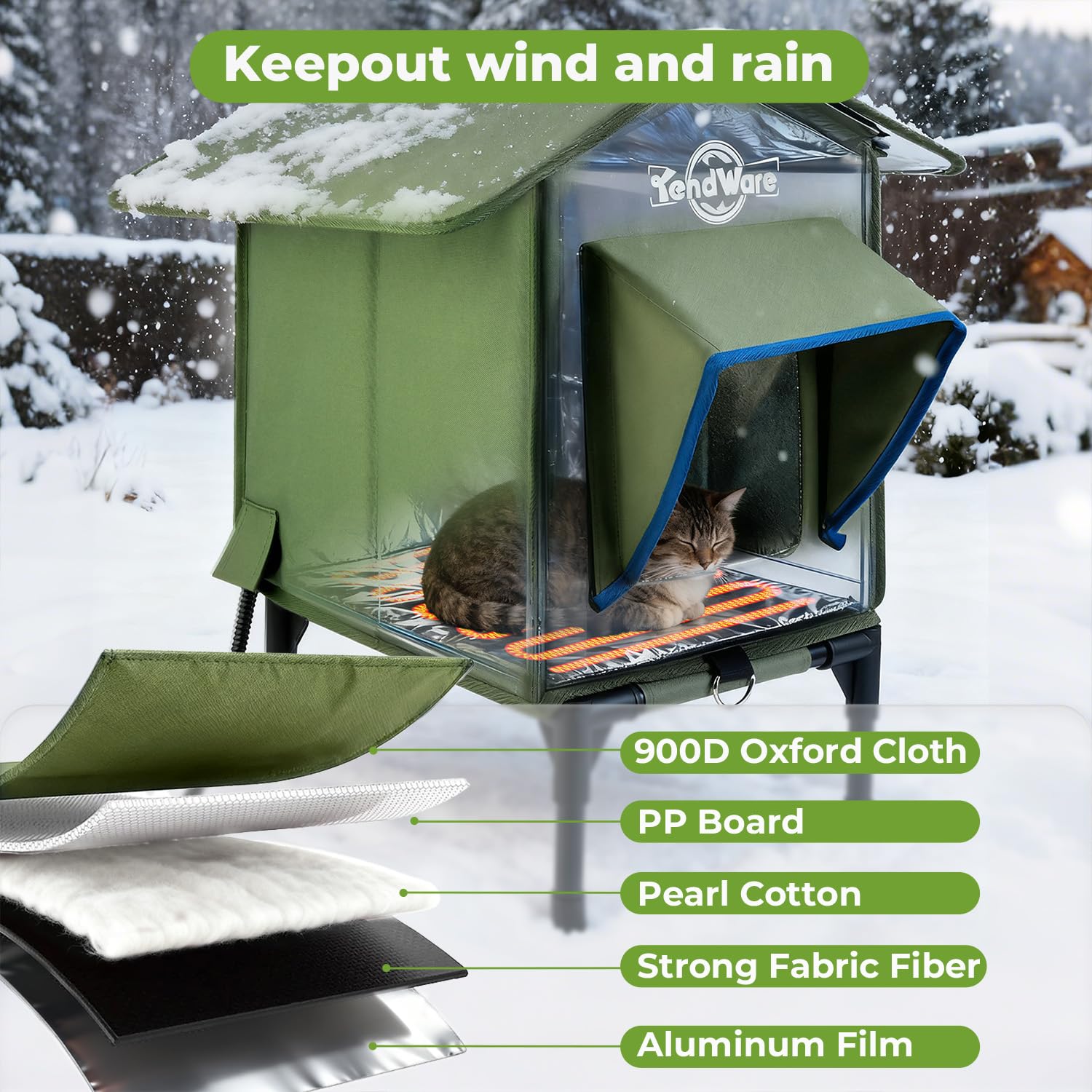 TENDWARE cat house triangular-roof design provides extra space and easier cleaning.