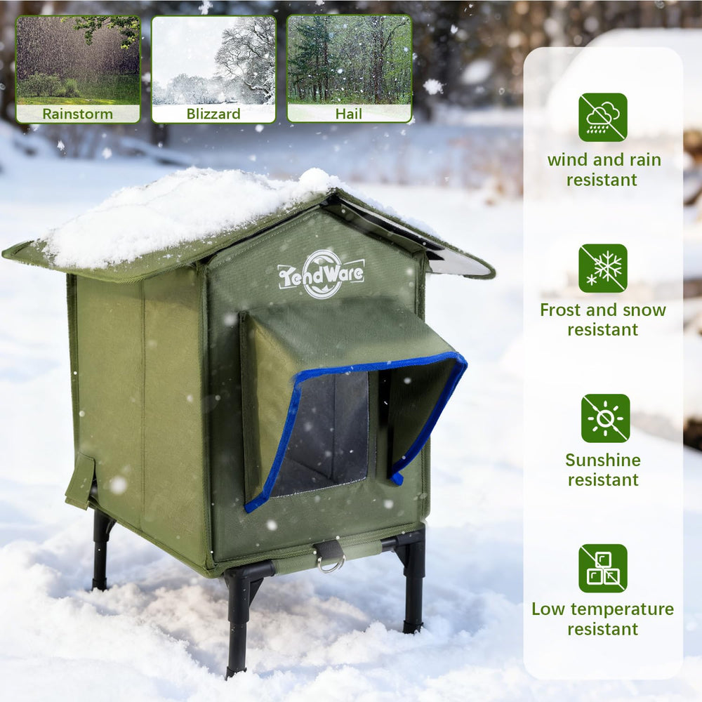TENDWARE blue-edge-entrance attracts curious feral cats to seek shelter inside.