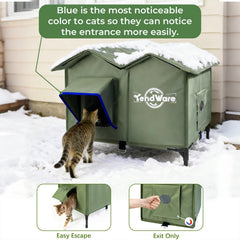 TENDWARE outdoor cat house elevated base keeps interior dry and away from moisture.