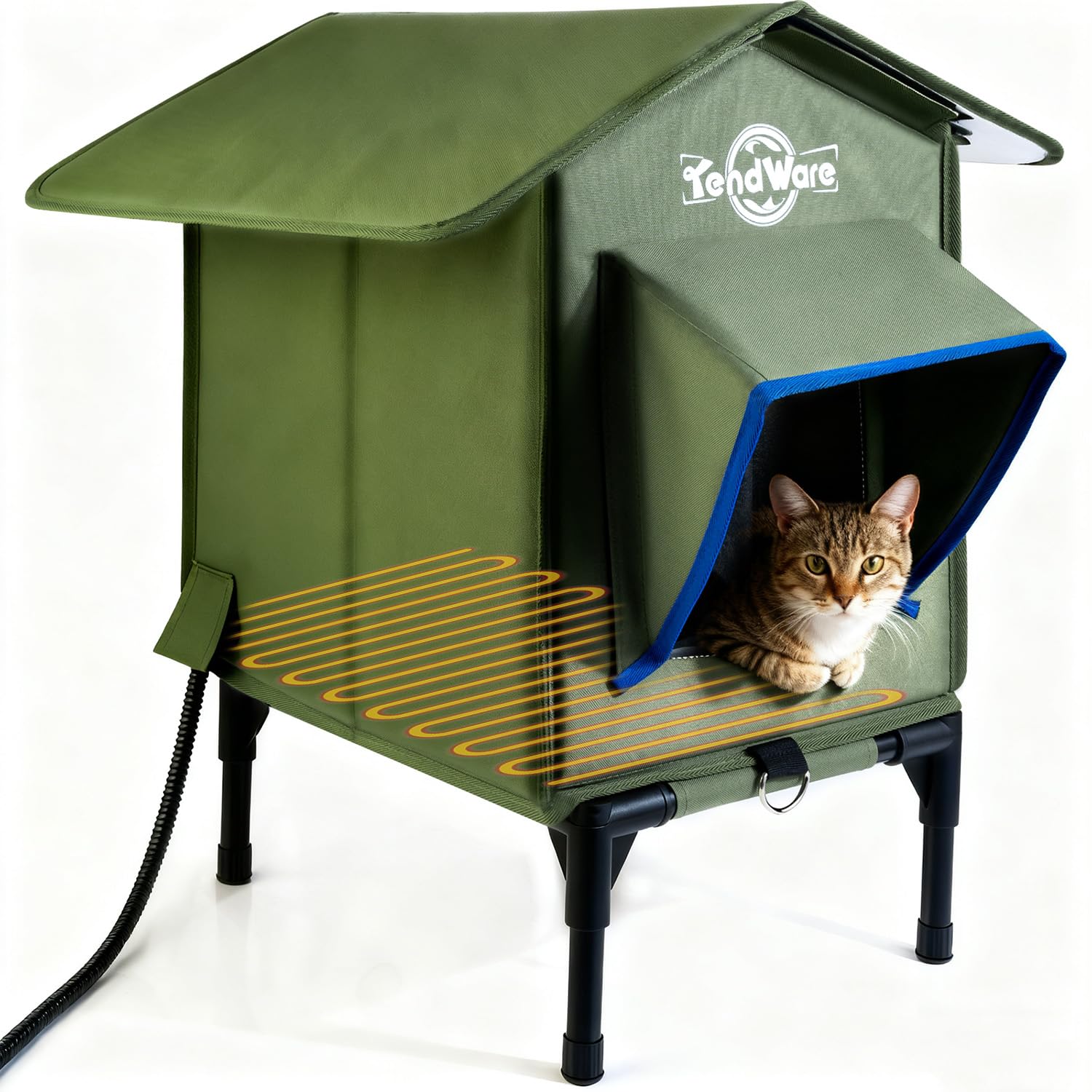 TENDWARE outdoor cat house elevated-base keeps cats dry and protected from ground moisture.