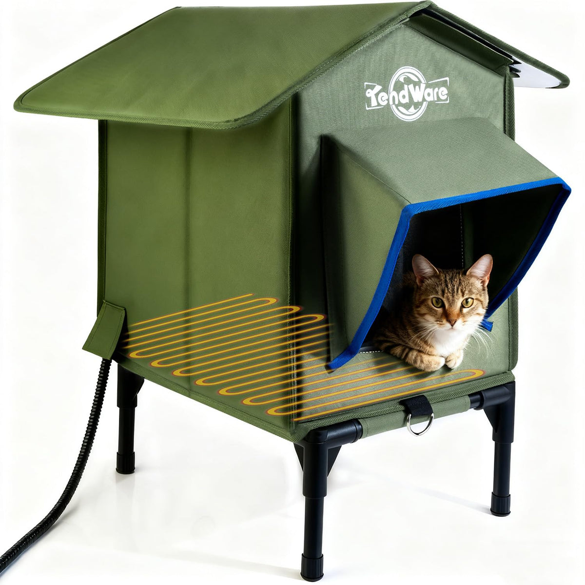 TENDWARE outdoor cat house elevated-base keeps cats dry and protected from ground moisture.