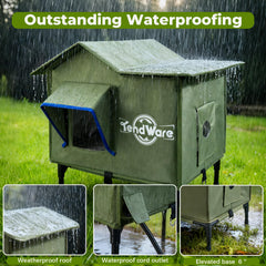 TENDWARE elevated-base design keeps the cat dry and insulated from wet ground.