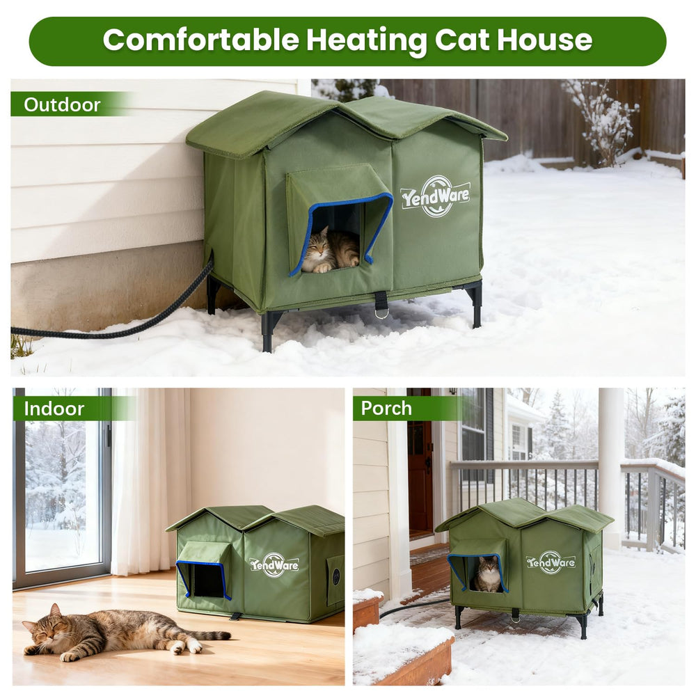 TENDWARE outdoor cat house portable design lets you relocate between porch, yard, or garage.