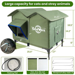 TENDWARE outdoor cat house triangular roof provides extra space and easier cleaning.