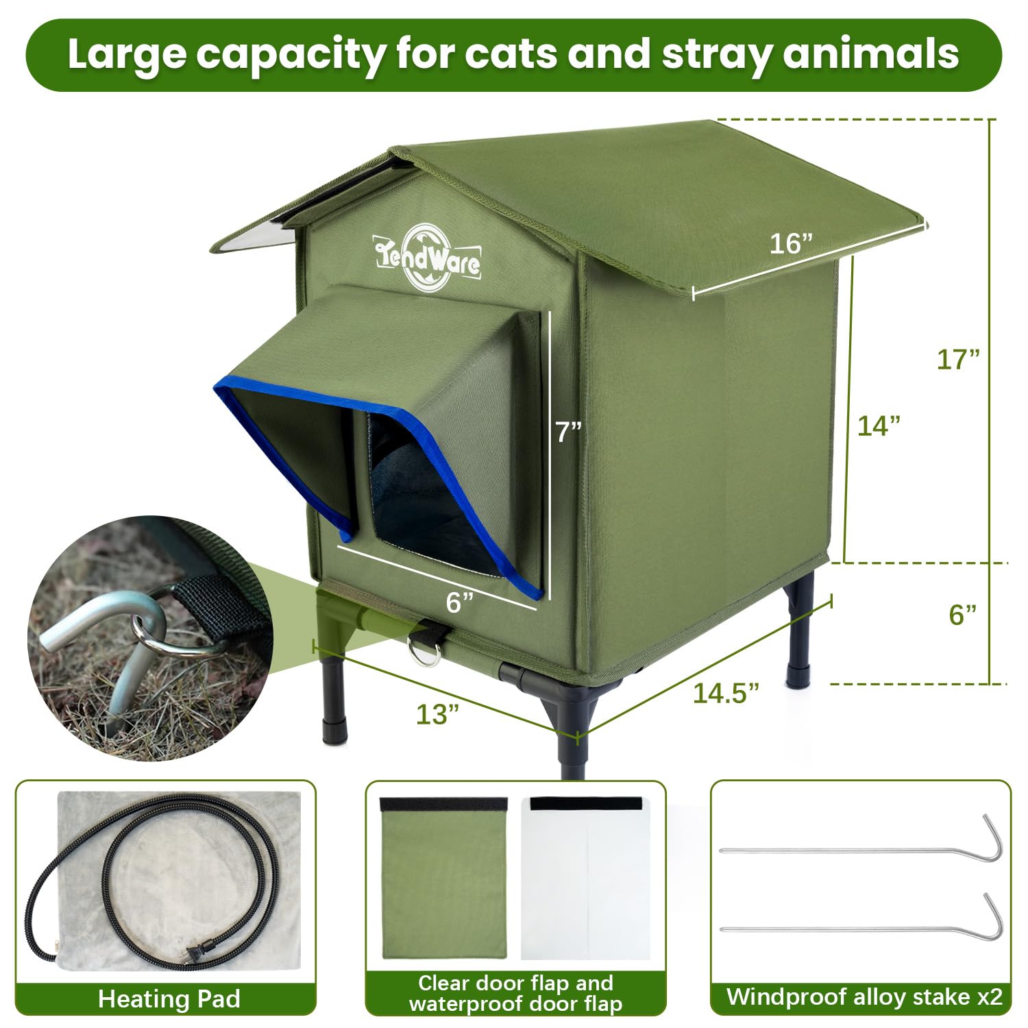 TENDWARE outdoor cat house two-exits offer safe escape routes for outdoor cats.