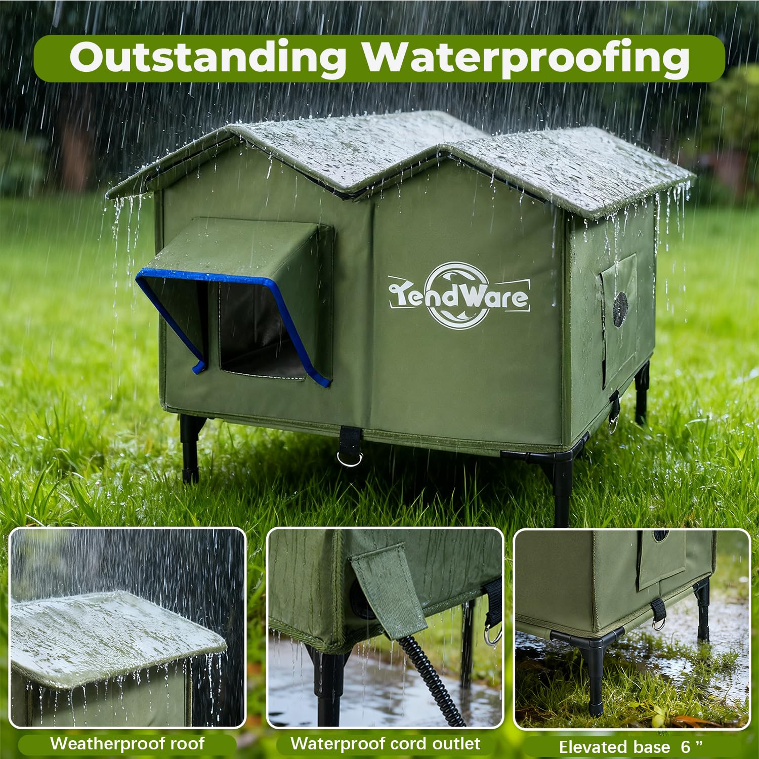 TENDWARE outdoor cat house two exits supports safe, easy egress for feral cats.