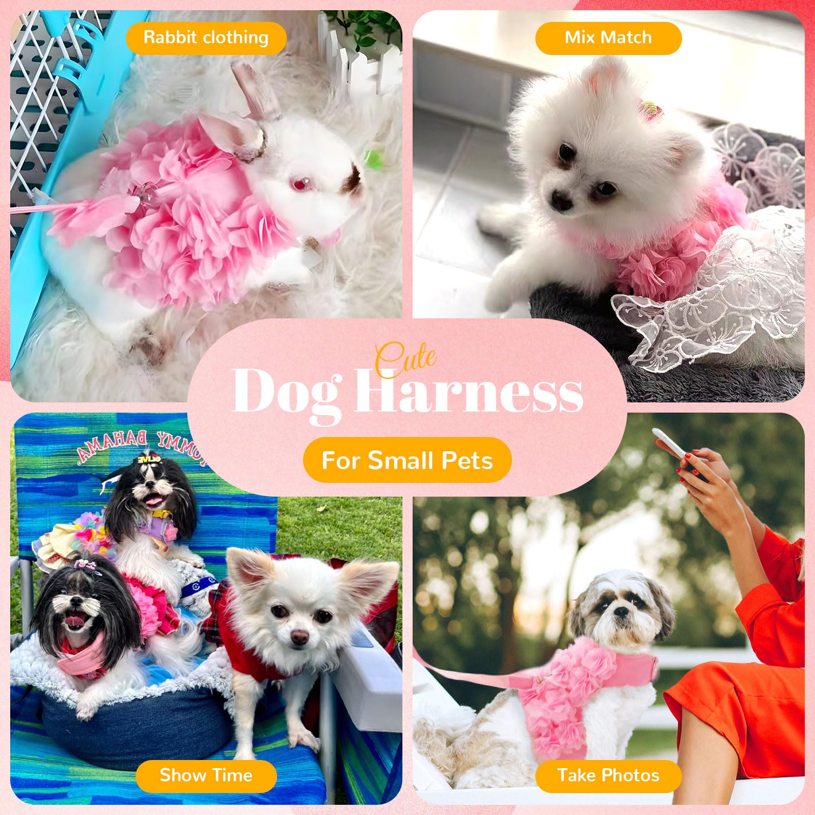 TENGZHI matching leash set pink completes the look and keeps pets secure.
