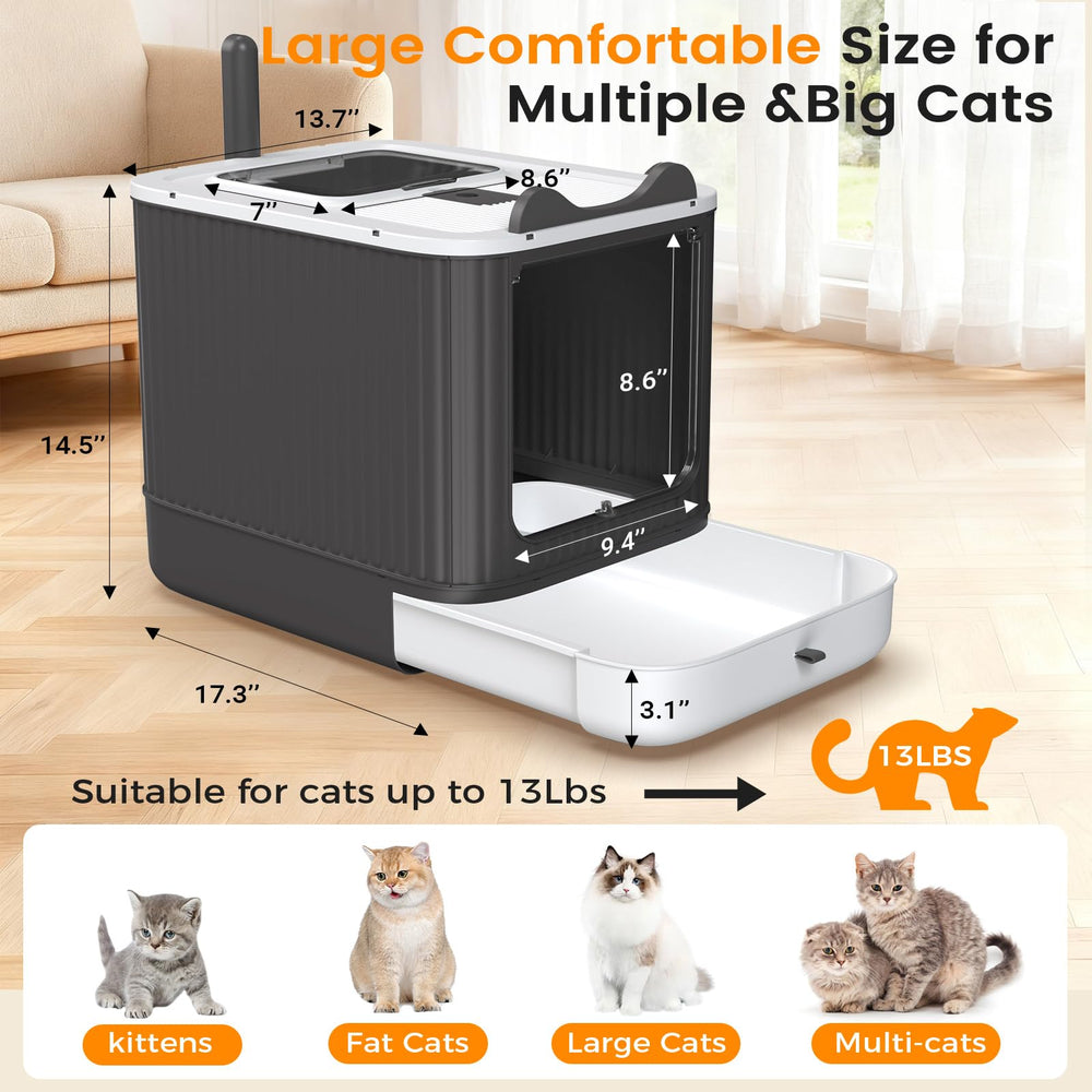 Tenizo dual-entry litter box offers front entry and top exit for versatile cat access.