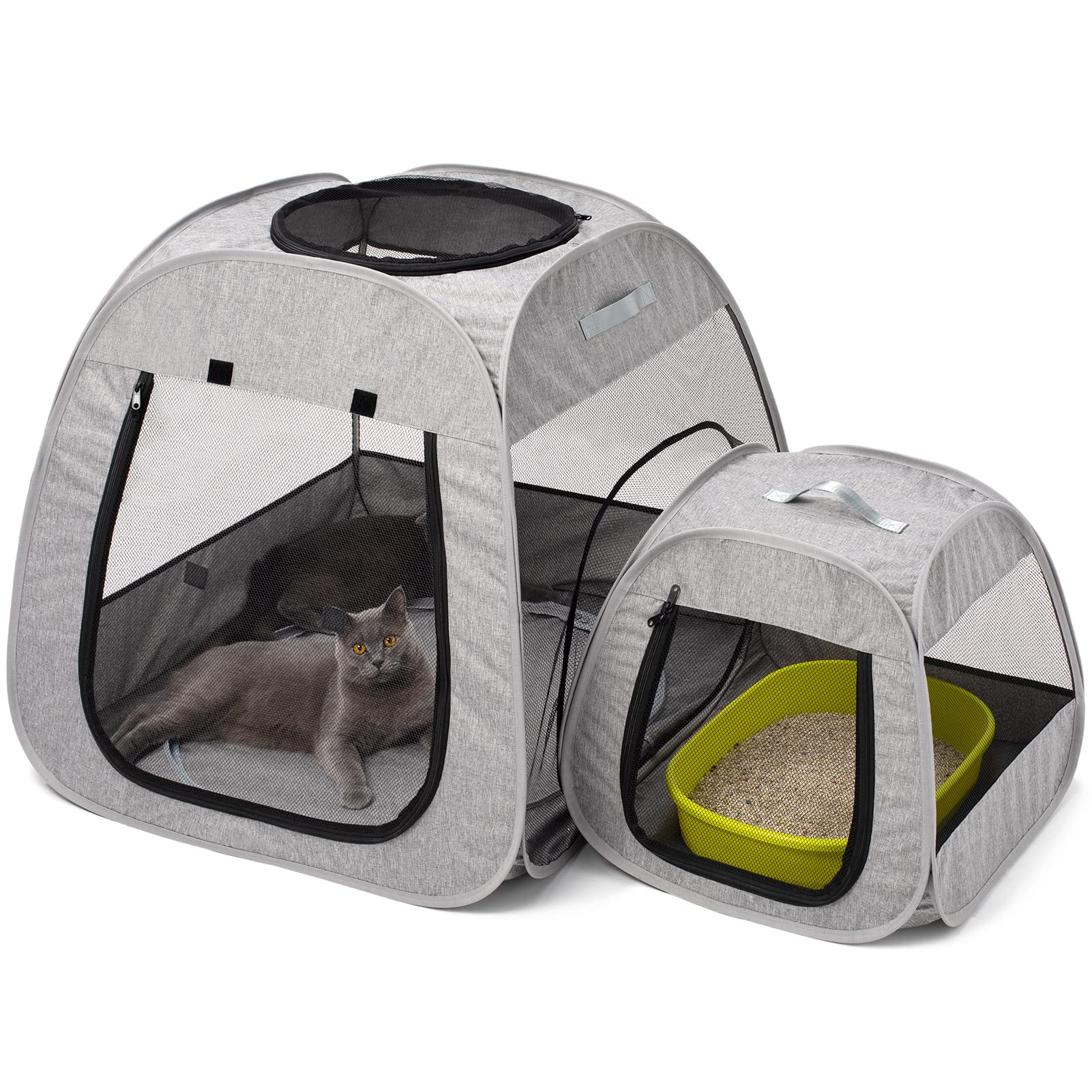 Tenrai Portable Cat Playpen front view highlights stable trapezoidal design for protected standing.